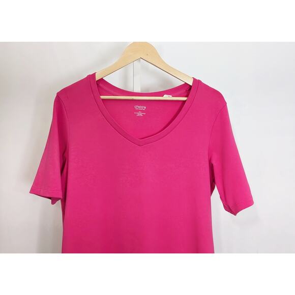 Chico's True Color Tee Dark Pink V-Neck Short Sleeve Top Misses Size 2 L - Picture 2 of 6